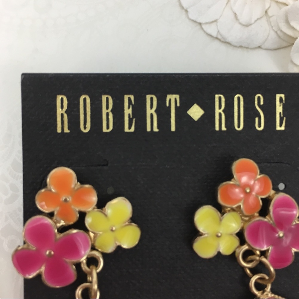 FLORAL DANGLE EARRINGS NWT Robert Rose RHINESTONE - Picture 2 of 4